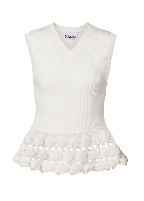 Fine cotton rib crochet vest Egret A1070251 Ganni 