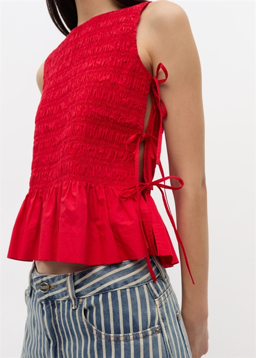 Cotton poplin smock tie string top Racing Red W0904 Ganni 