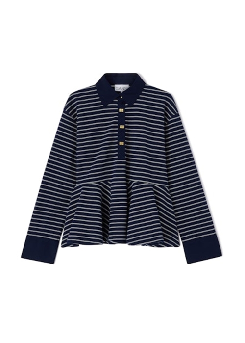 Single Pique peplum polo bluse Sky Captain A1050063 Ganni 