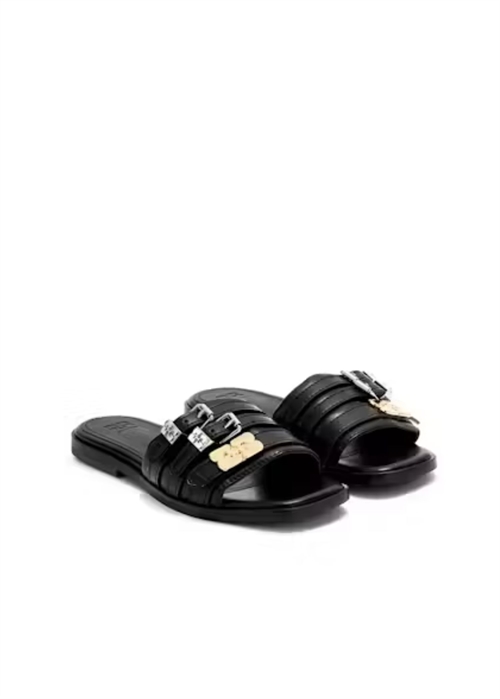Sue traple falt mule crinkle sandal Black D1020003 Ganni 