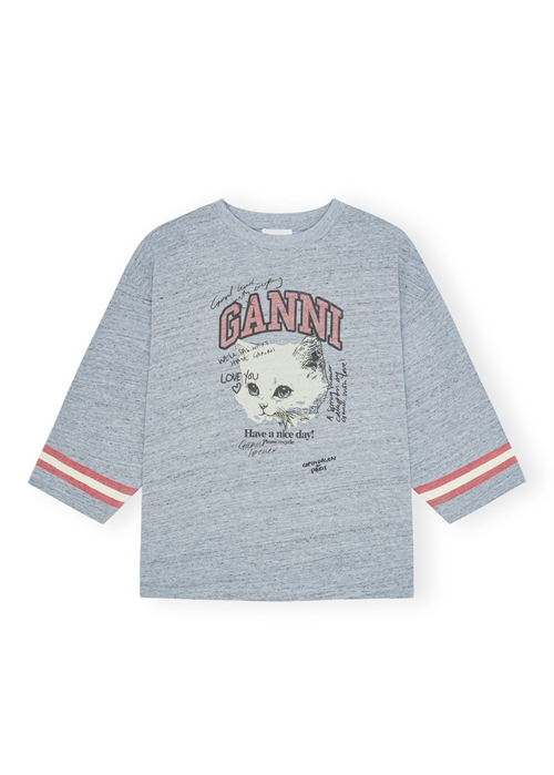 Overdyed cotton melange 3/4 sleeve bluse Baby Blue T4332 Ganni 