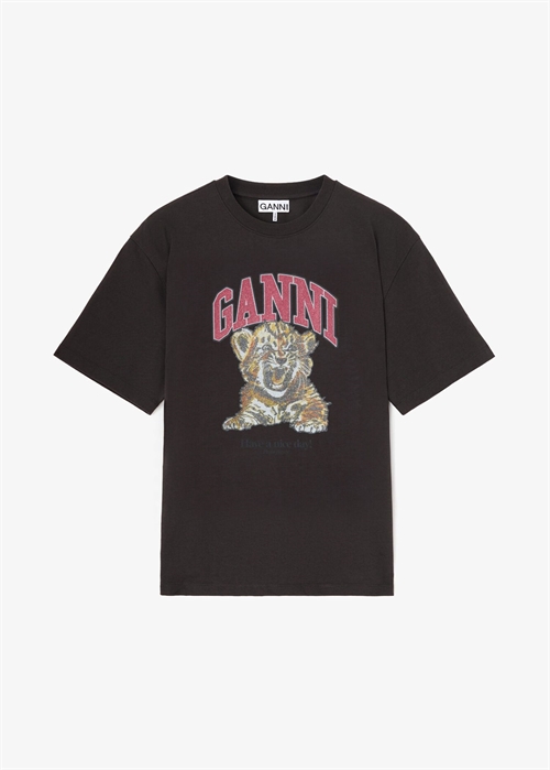 Heavy cotton jersey tiger caviar tee Phantom A1050248 Ganni