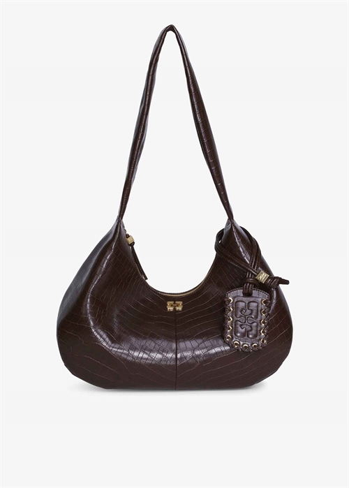 Hobo Medium croco bag Chocolate Fondant A7166 Ganni