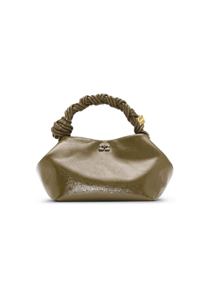Ganni Bou small patent taske Military Olive A6337 Ganni