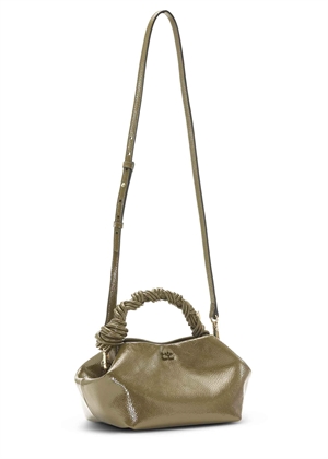 Ganni Bou small patent taske Military Olive A6337 Ganni