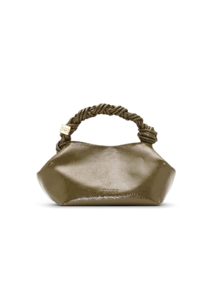 Ganni Bou small patent taske Military Olive A6337 Ganni