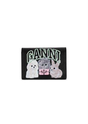 Ganni Bou Animals Card holder with flap Black A6776 Ganni 