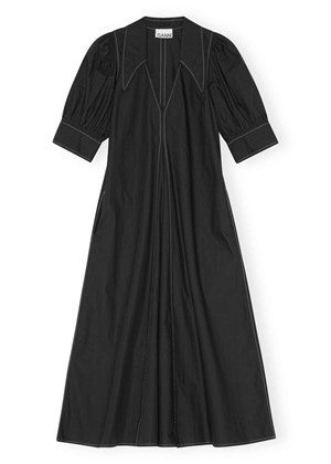 Cotton poplin V-neck maxi kjole Black F7127 Ganni 
