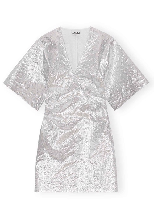 F7811 Metallic Jacquard Mini kjole Silver Ganni 