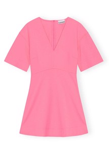 Ganni Stretch Suiting V-neck mini kjole Shocking Pink F7829