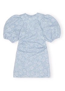 Stretch Jacquard puff sleeves mini kjole Sky Blue F8203 Ganni 