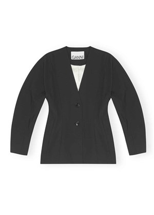 Drapey Melange Fitted Shaped sleeve blazer Black F8339 Ganni