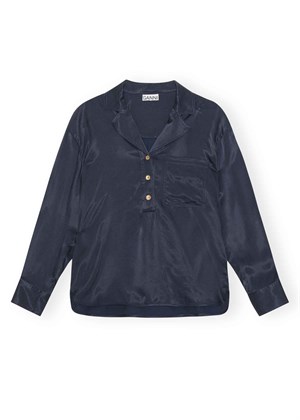 Washed Twill satin oversize skjorte Sky Captain F8445 Ganni 