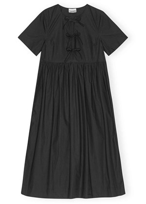 Cotton Poplin long tie string kjole Black F9199 Ganni 