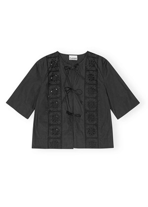 Broderie Anglaise Tie bluse Black F9328 Ganni 