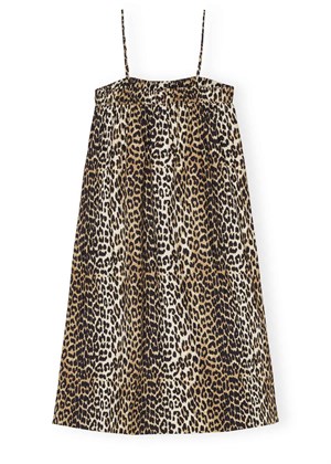 Printed Cotton midi strap kjole Leopard F9354 Ganni 