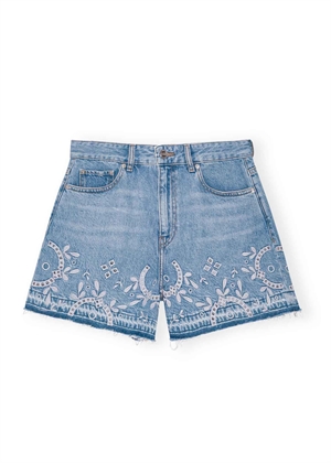 Broderie anglaise denim shorts Light Blue Stone J1678 Ganni 
