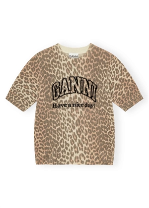 Graphic Wool mix printe leopard tee K2500 Leopard Ganni 