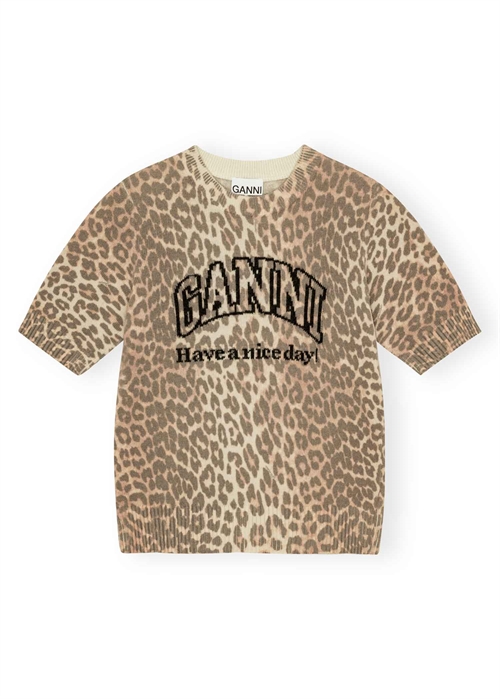 Graphic Wool mix printe leopard tee K2500 Leopard Ganni 