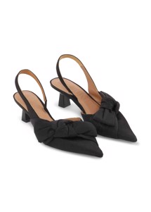 Soft bow kitten heel slingback nylon stillet Black S1959 Ganni 