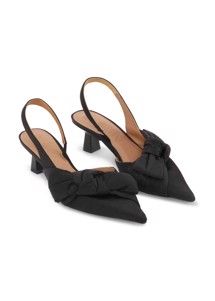 Soft bow kitten heel slingback nylon stillet Sort S1959 Ganni 