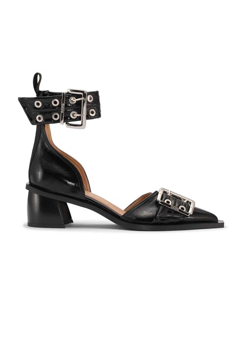 Chunky buckle open cut pump naplack Sort S2229 Ganni 