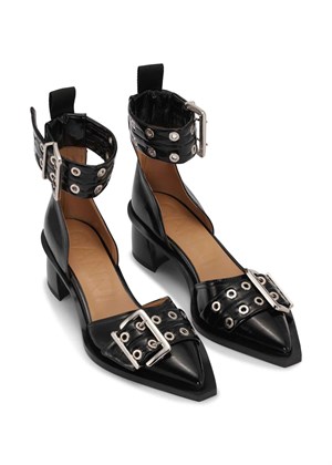 Chunky buckle open cut pump naplack Sort S2229 Ganni 
