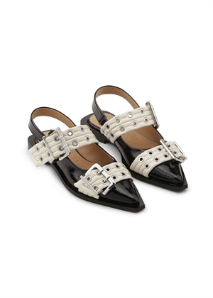Feminine buckle ballerina naplack bicolor Black/Egret S2871 Ganni