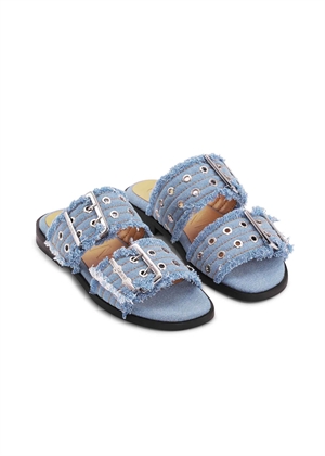 Feminine buckle two strap charms denim sandal Faded Denim S2969 Ganni 