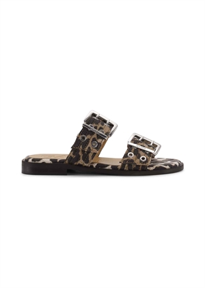 Feminine buckle two strap denim print sandal Leopard S2970 Ganni 