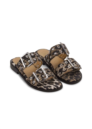 Feminine buckle two strap denim print sandal Leopard S2970 Ganni 