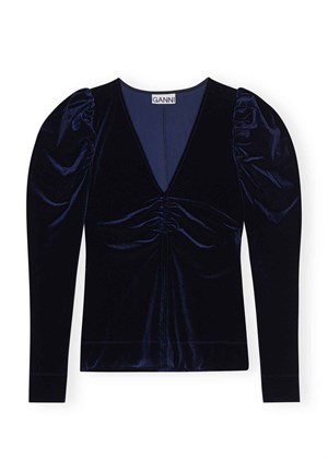 Velvet jersey v-neck bluse Total Eclipse T3698 Ganni 