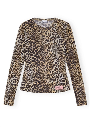 Printed mari mesh long sleeve bluse Leopard T4208 Ganni 
