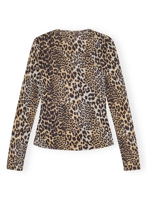 Printed mari mesh long sleeve bluse Leopard T4208 Ganni 