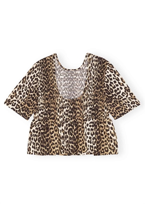 Printed cotton open back smock bluse Leopard W0205 Ganni 