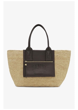 Easy shopper medium raffia Seal Brown A6823 Ganni 