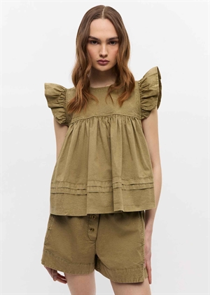 Washed stretch cotton frill sleeve top Boa W0588 Ganni 