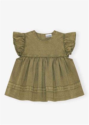 Washed stretch cotton frill sleeve top Boa W0588 Ganni 