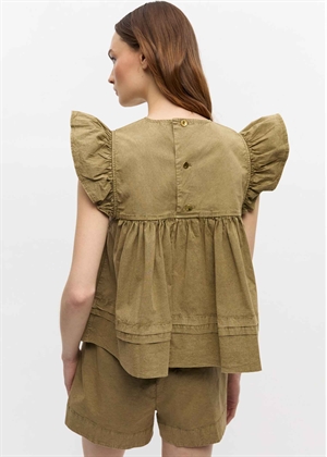 Washed stretch cotton frill sleeve top Boa W0588 Ganni 