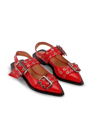 Feminine Buckle Ballerina Racing Red S2843 Ganni 