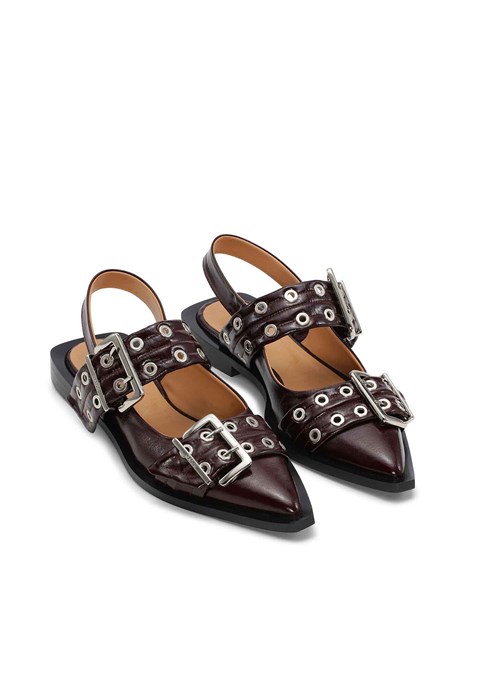 Feminine buckle ballerina Naplack Burgundy S2818 Ganni 