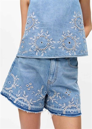 Broderie anglaise denim shorts Light Blue Stone J1678 Ganni 