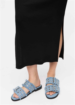 Feminine buckle two strap charms denim sandal Faded Denim S2969 Ganni 