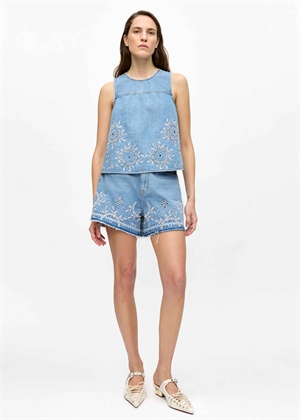 Broderie anglaise denim shorts Light Blue Stone J1678 Ganni 