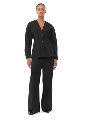 Drapey Melange Fitted Shaped sleeve blazer Sort F8339 Ganni