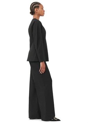 Drapey Melange Fitted Shaped sleeve blazer Sort F8339 Ganni