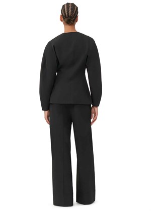 Drapey Melange Fitted Shaped sleeve blazer Sort F8339 Ganni