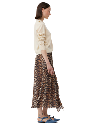 Pleated Georgette Midi Flounce skirt Leopard F8696 Ganni