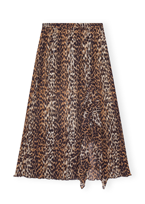 Pleated Georgette Midi Flounce skirt Leopard F8696 Ganni