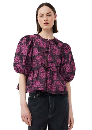 Botanical Jacquard peplum bluse Cone Flower F8946 Ganni 